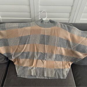 Checked Gray and Tan Cape Sweater